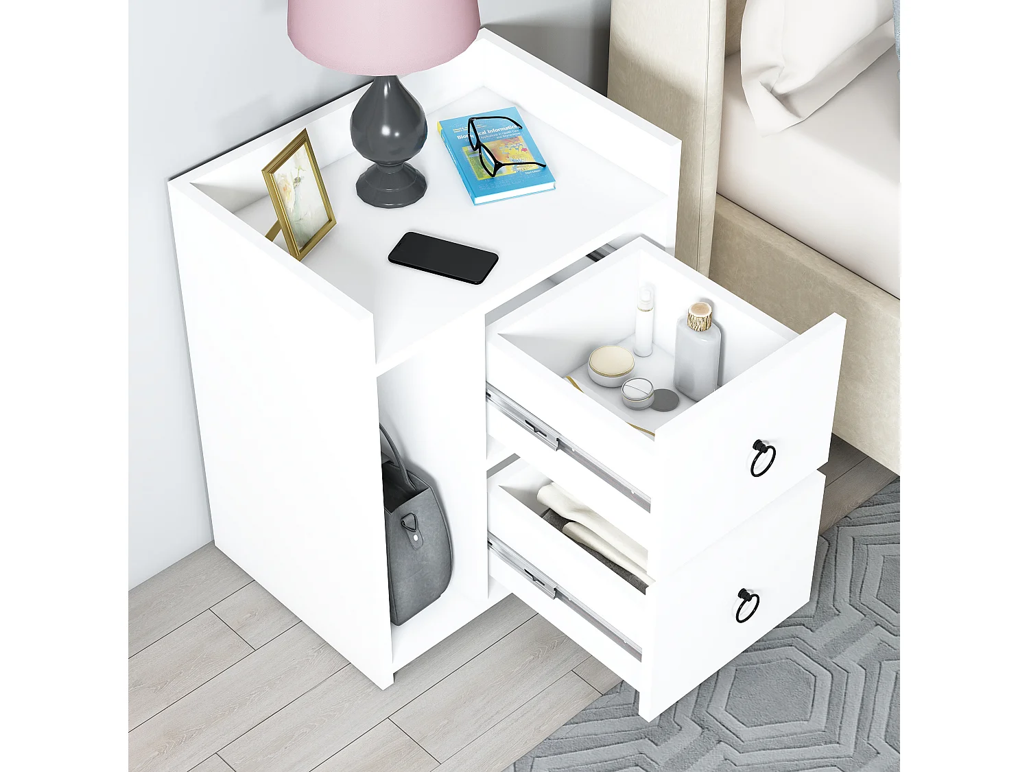 Table de chevet VENUS blanc, 60x35x50