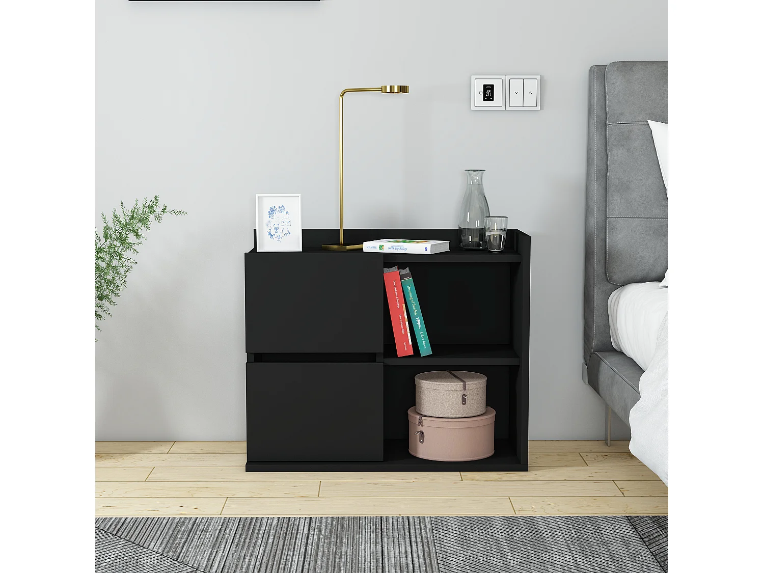 Table de chevet JUNO - noir, 53,2x35x60