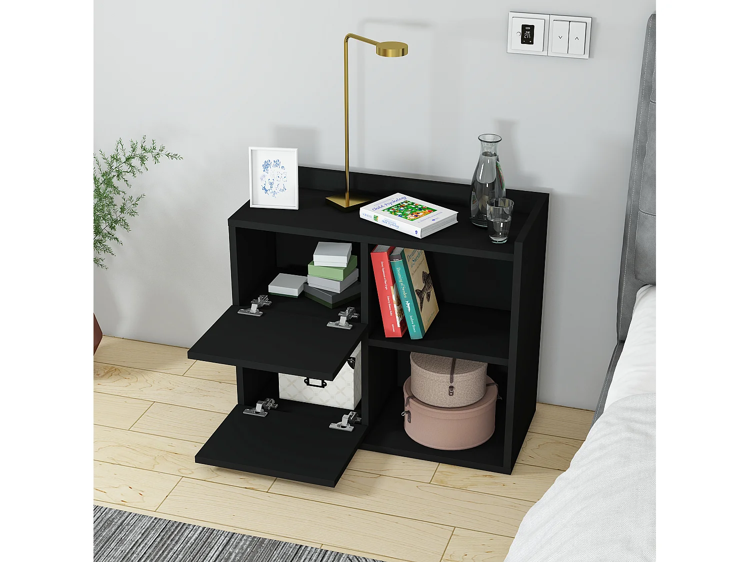 Table de chevet JUNO - noir, 53,2x35x60