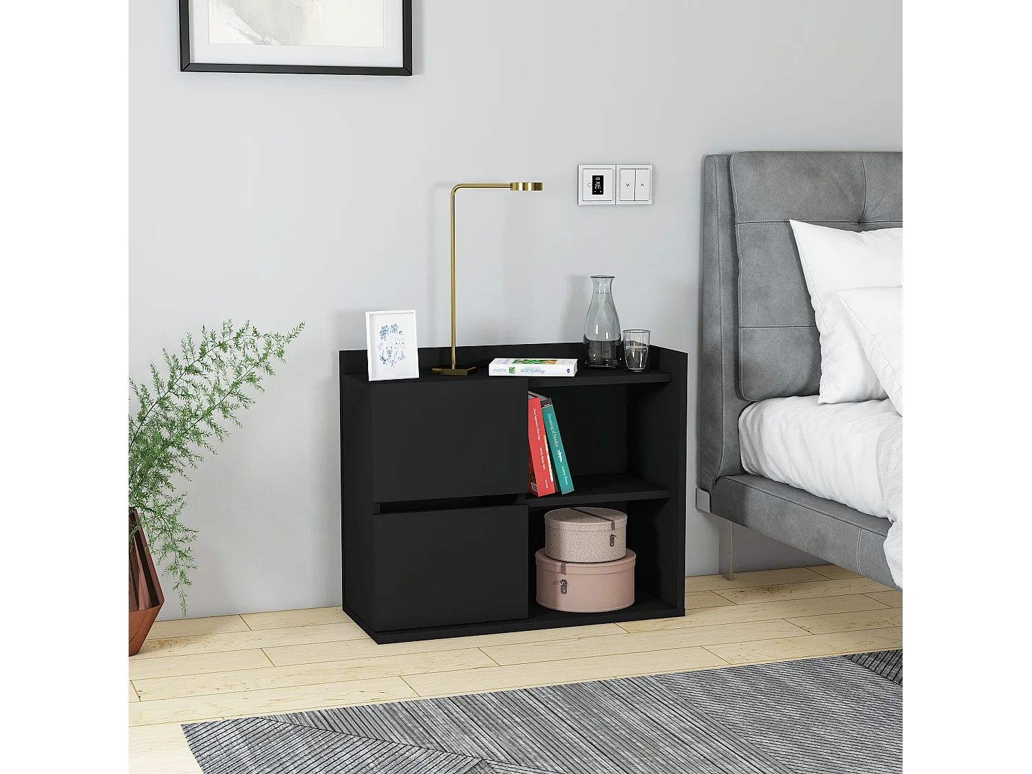 Table de chevet JUNO - noir, 53,2x35x60