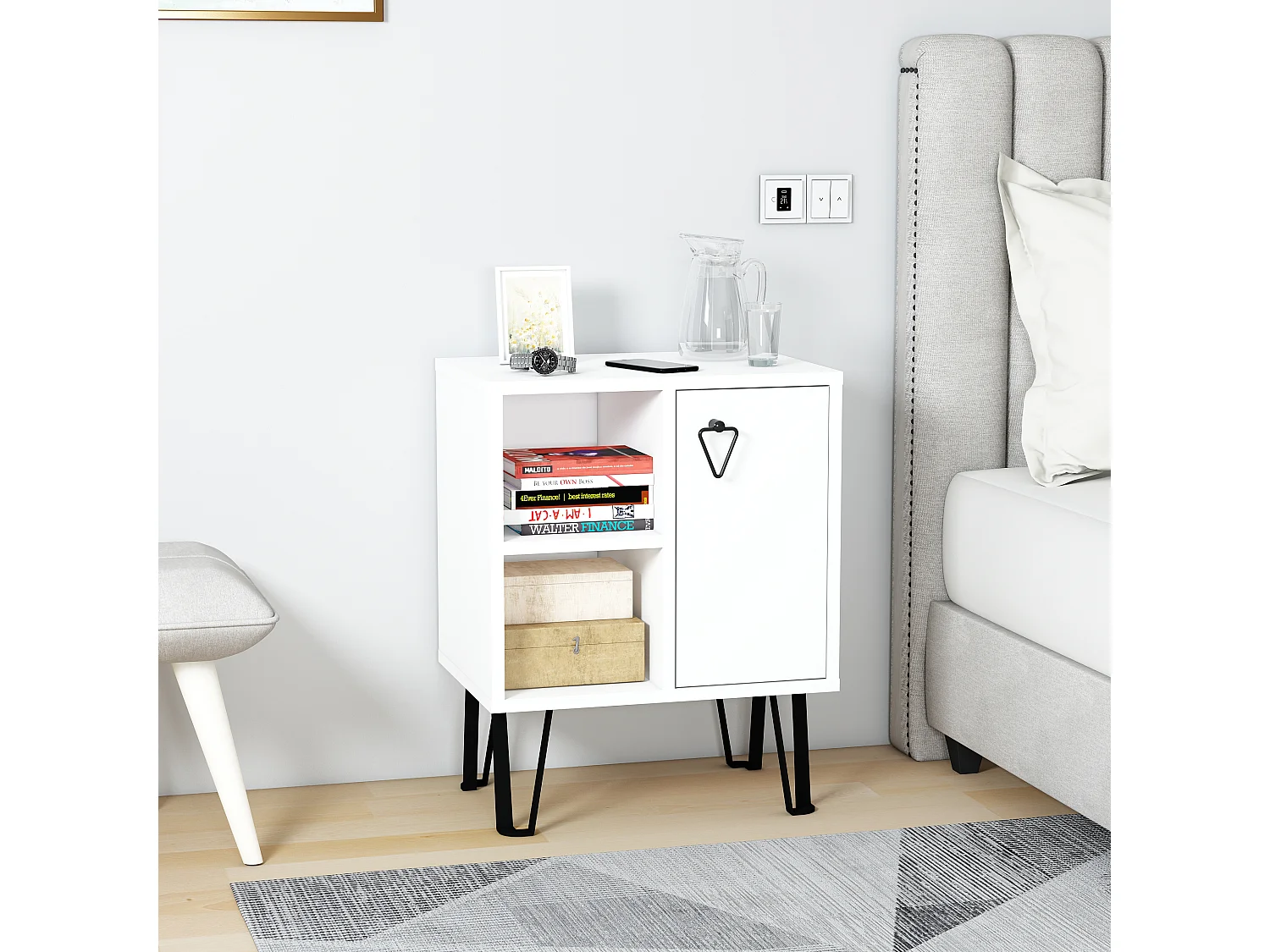 Table de chevet NEPTUNE - blanc, 63x35x50