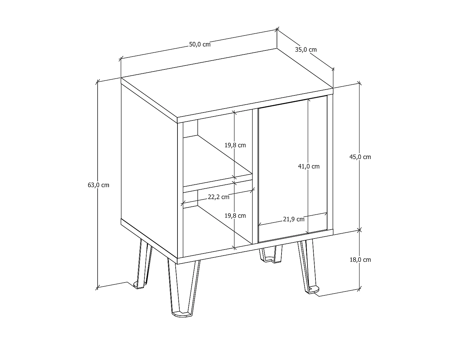 Table de chevet NEPTUNE - blanc, 63x35x50