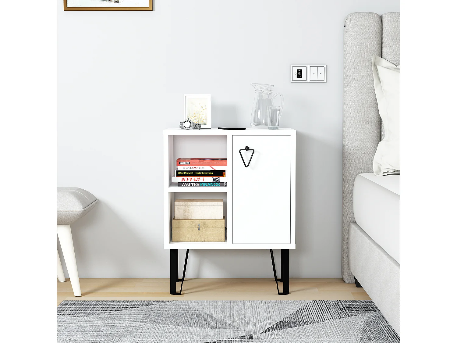 Table de chevet NEPTUNE - blanc, 63x35x50