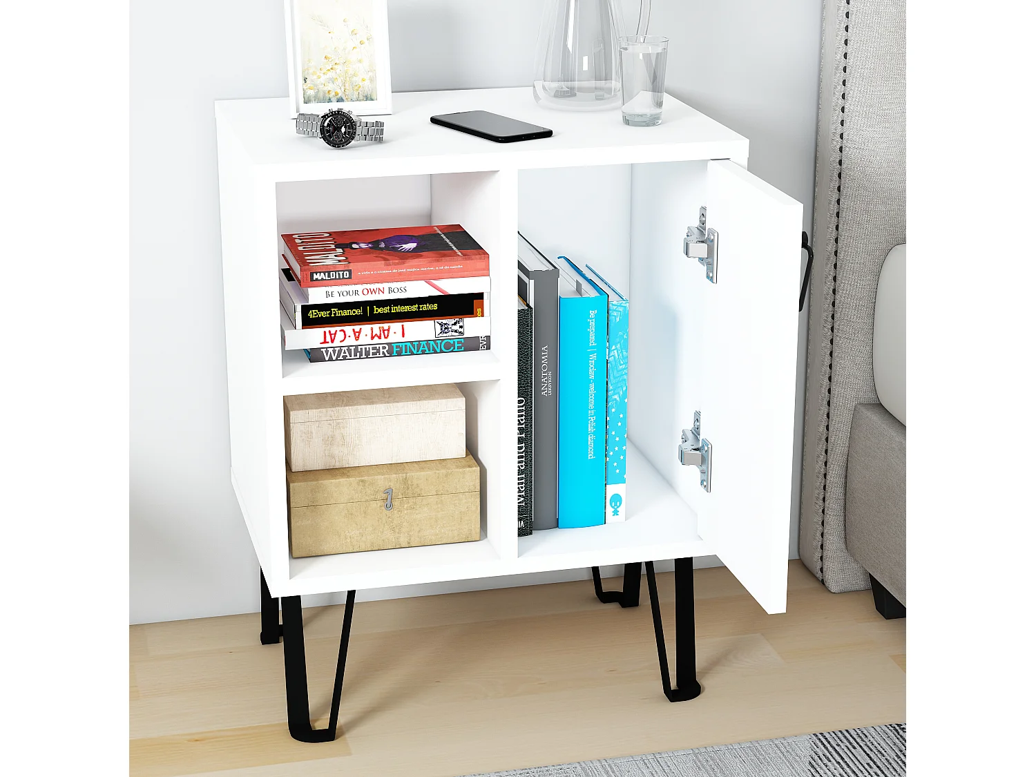 Table de chevet NEPTUNE - blanc, 63x35x50