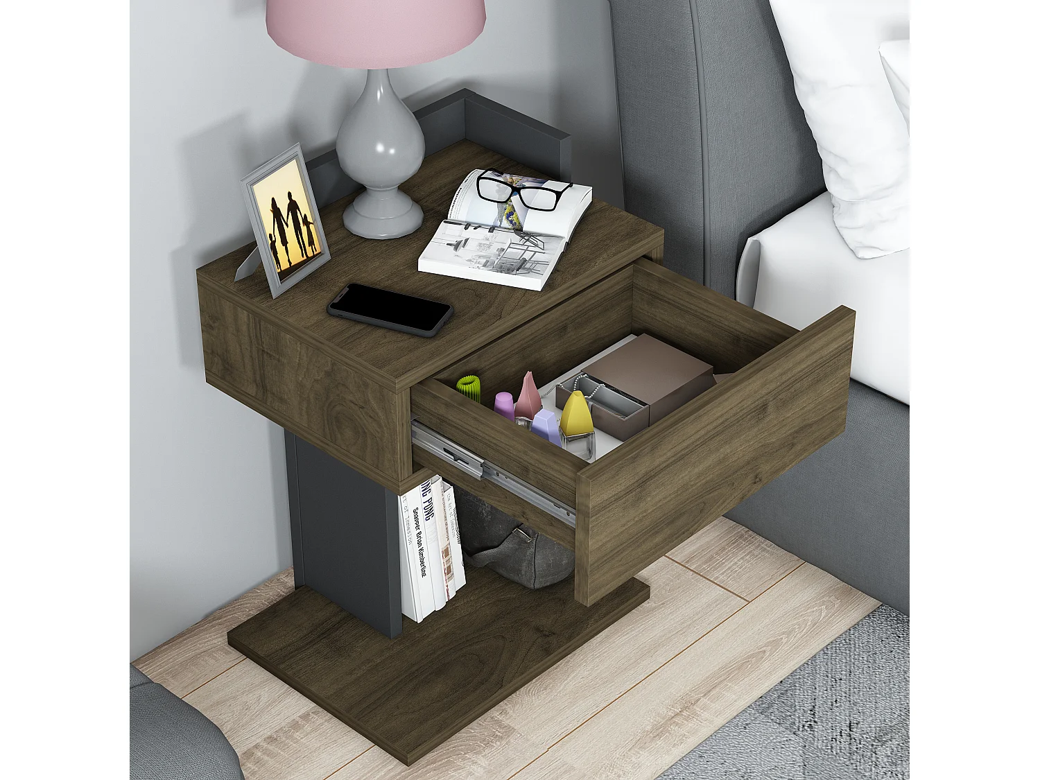 Nachttisch  HERAKLES - Braun, 55x33,2x41,4