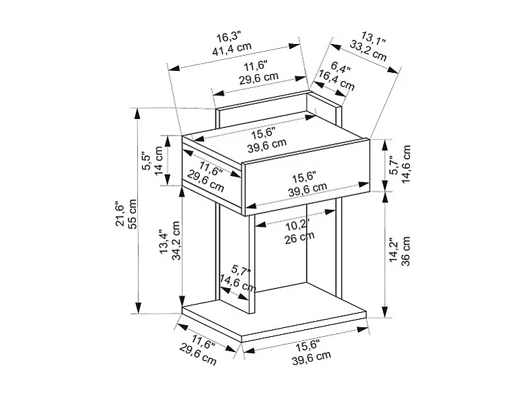 Nachttisch  HERAKLES - Braun, 55x33,2x41,4