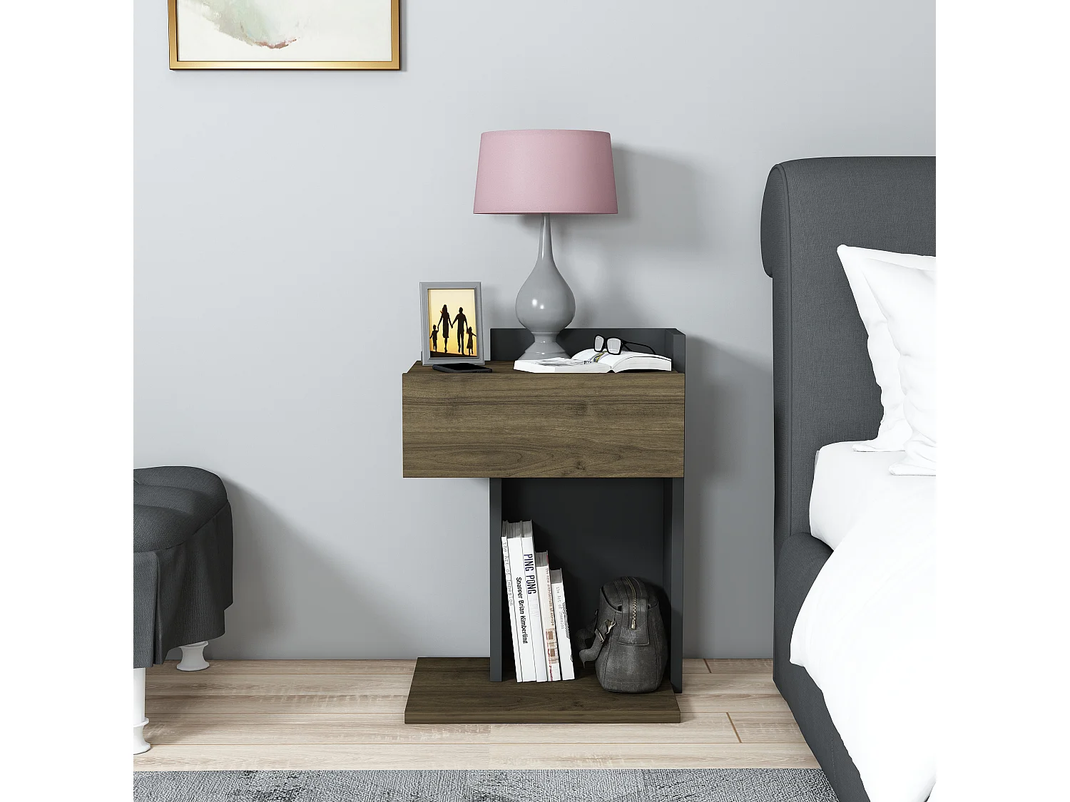 Table de chevet HERAKLES - marron, 55x33,2x41,4