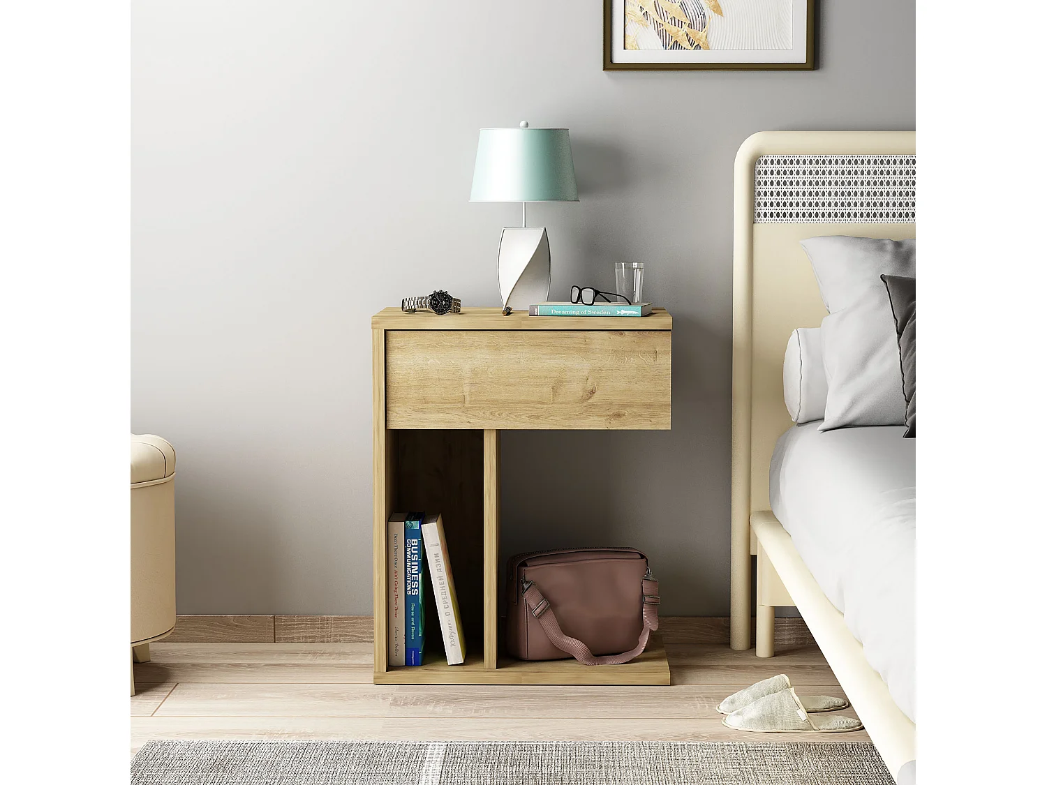 Nachttisch TYCHE  - Naturfarben hell, 55x29,4x44,4