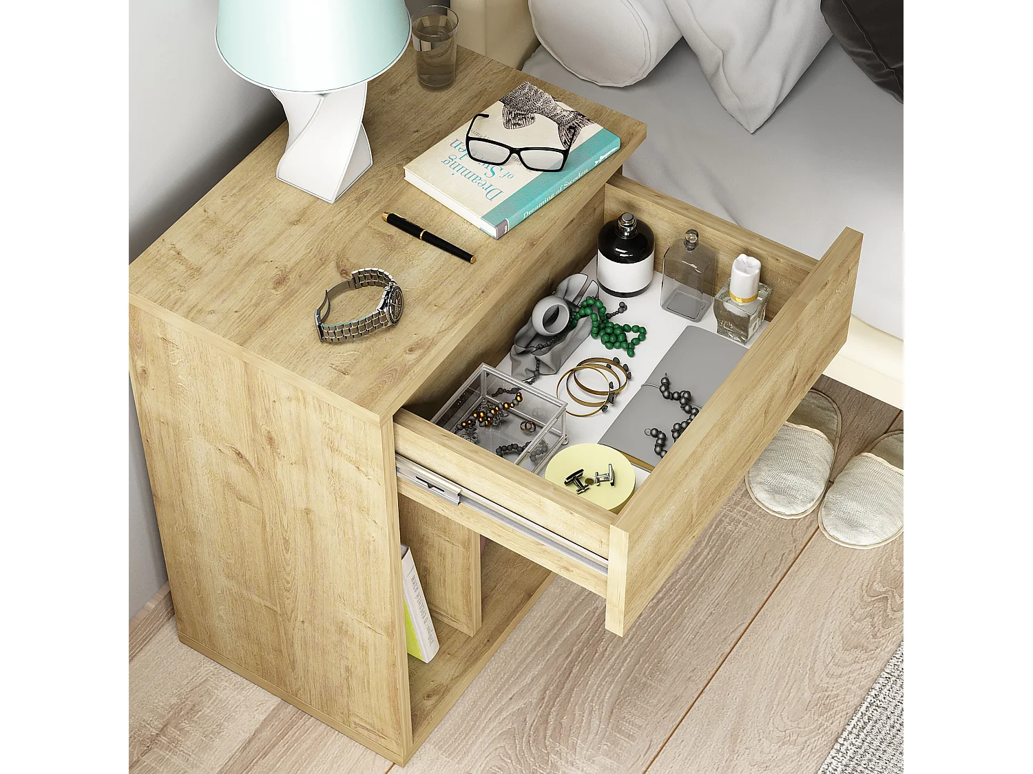 Nachttisch TYCHE  - Naturfarben hell, 55x29,4x44,4