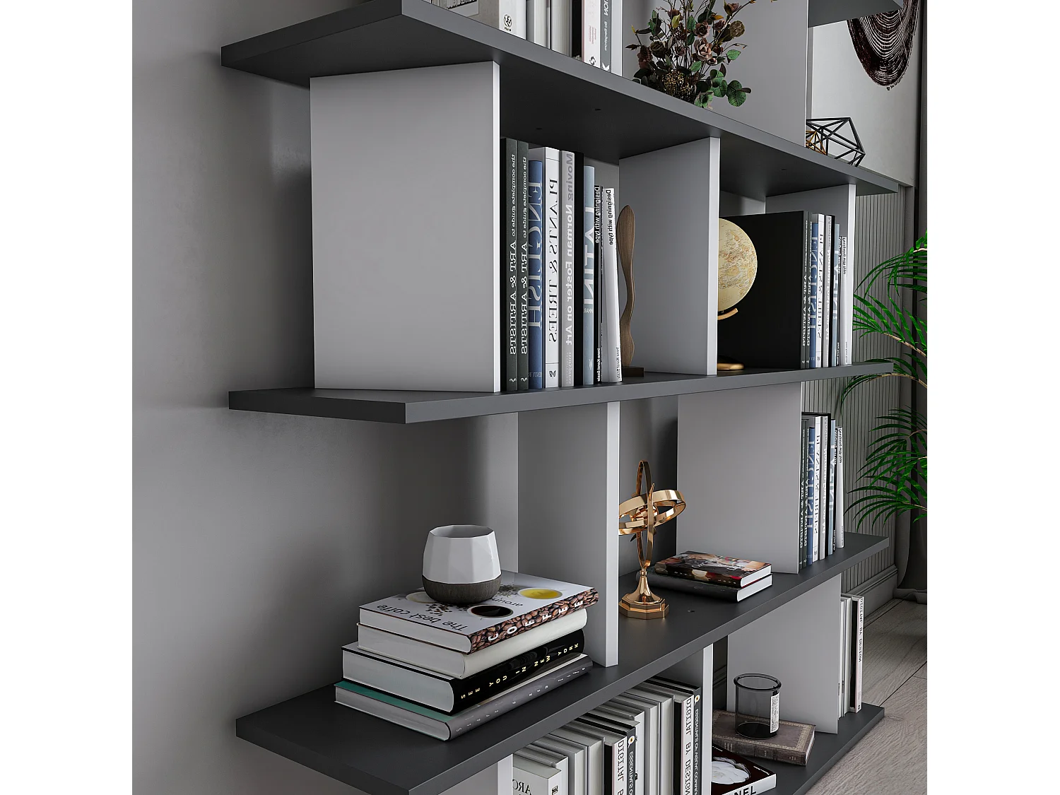 Etagère sur pied JORIN - anthracite / blanc, 130x137x25