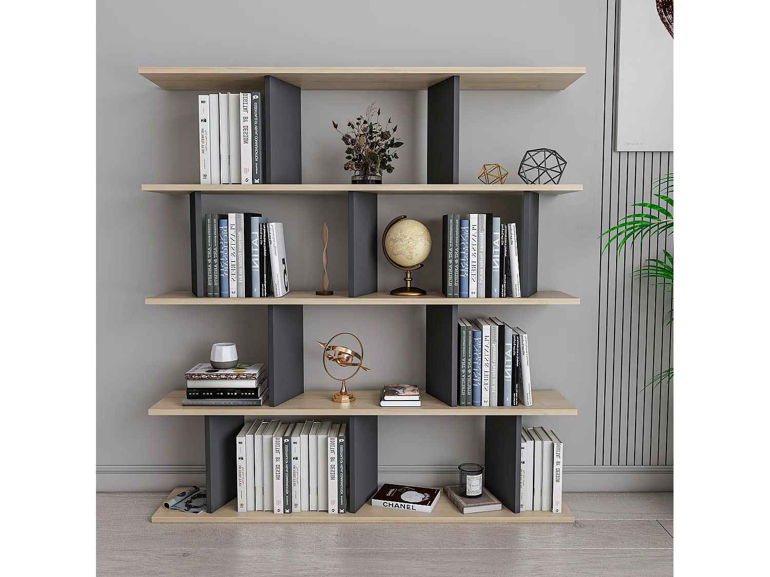 Standregal JORIN- Eiche / Anthrazit, 130x137x25