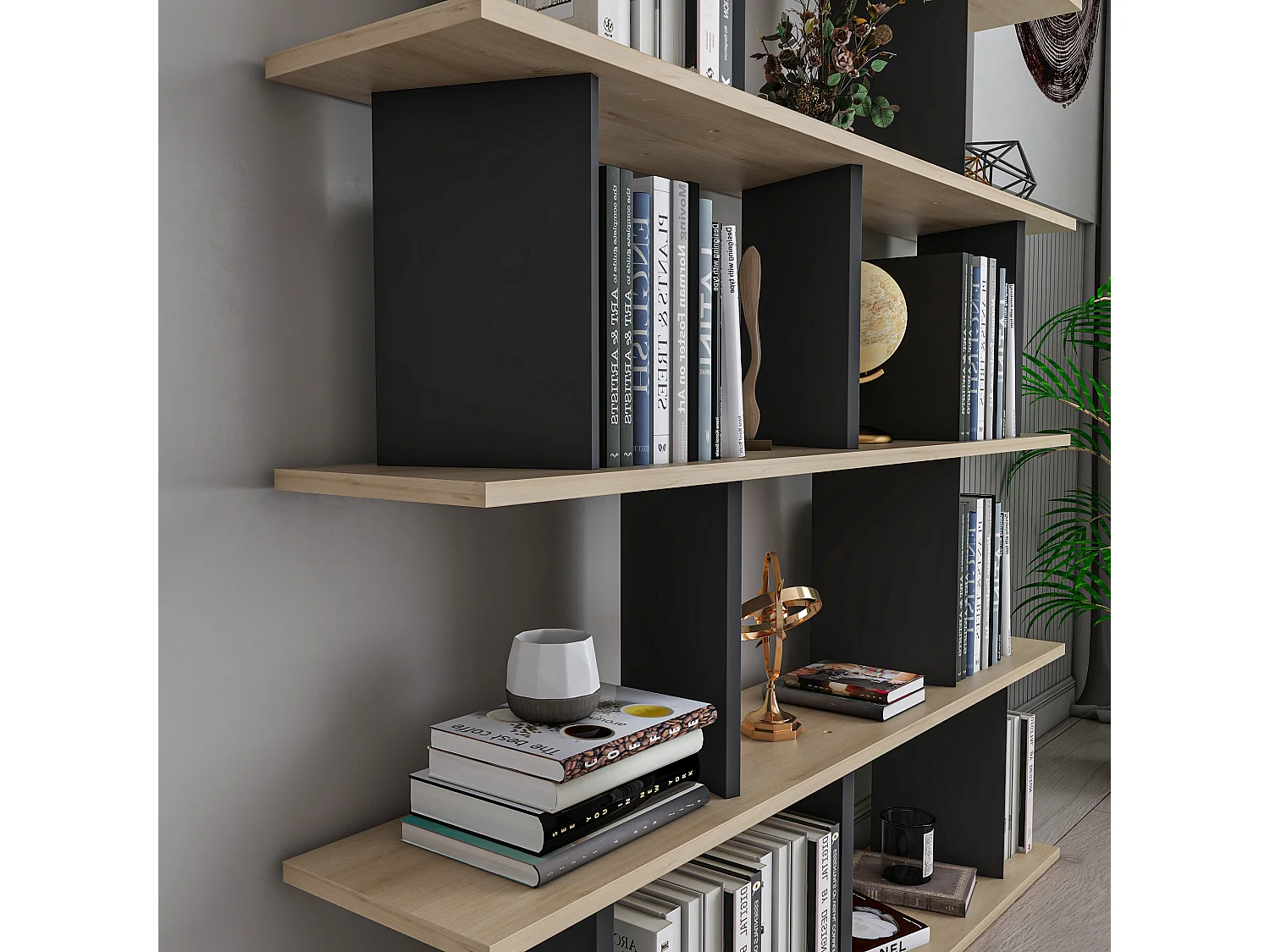 Standregal JORIN- Eiche / Anthrazit, 130x137x25