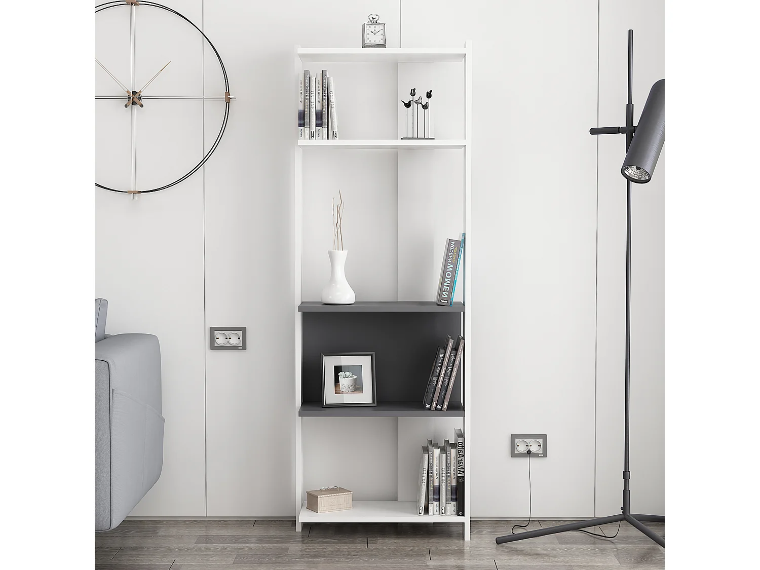 Libreria ABIS- bianco/antracite, 58,6x165x26,8