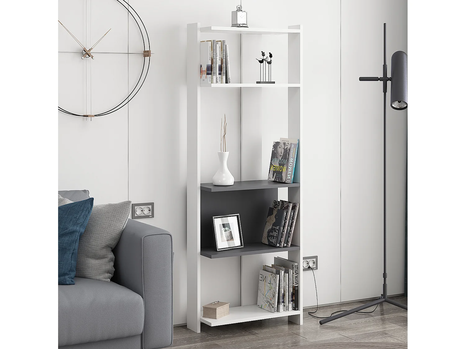 Libreria ABIS- bianco/antracite, 58,6x165x26,8