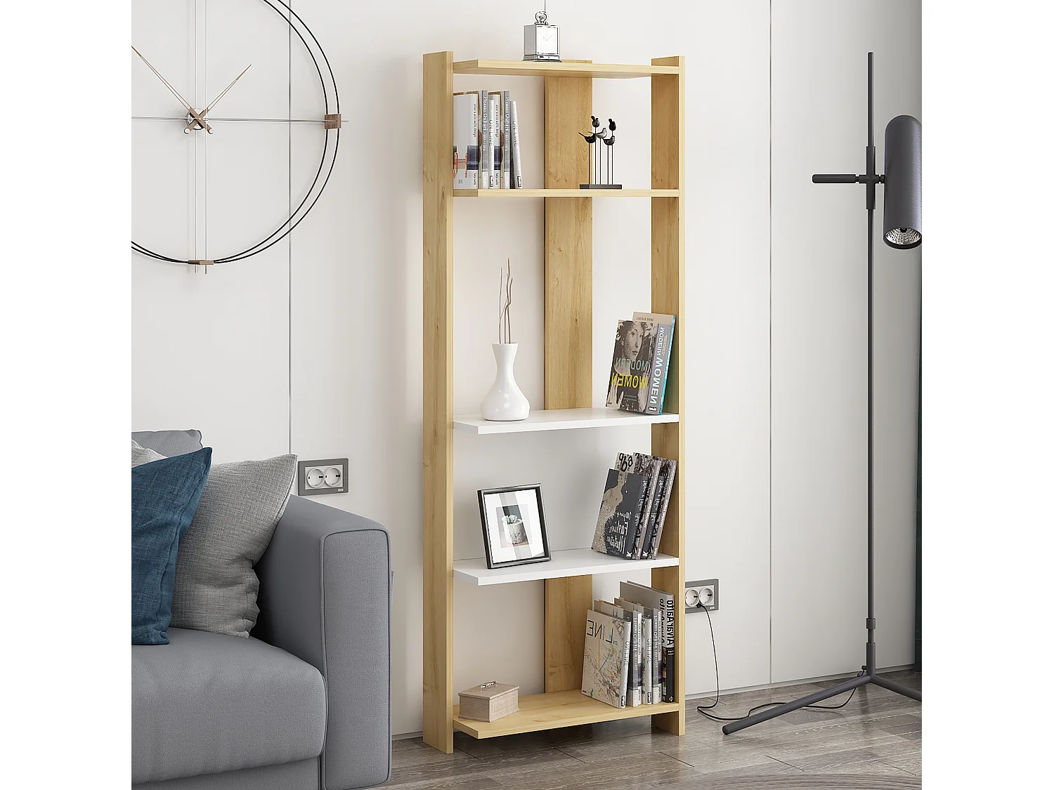 Bibliothèque ABIS - chêne/blanc, 58,6x165x26,8