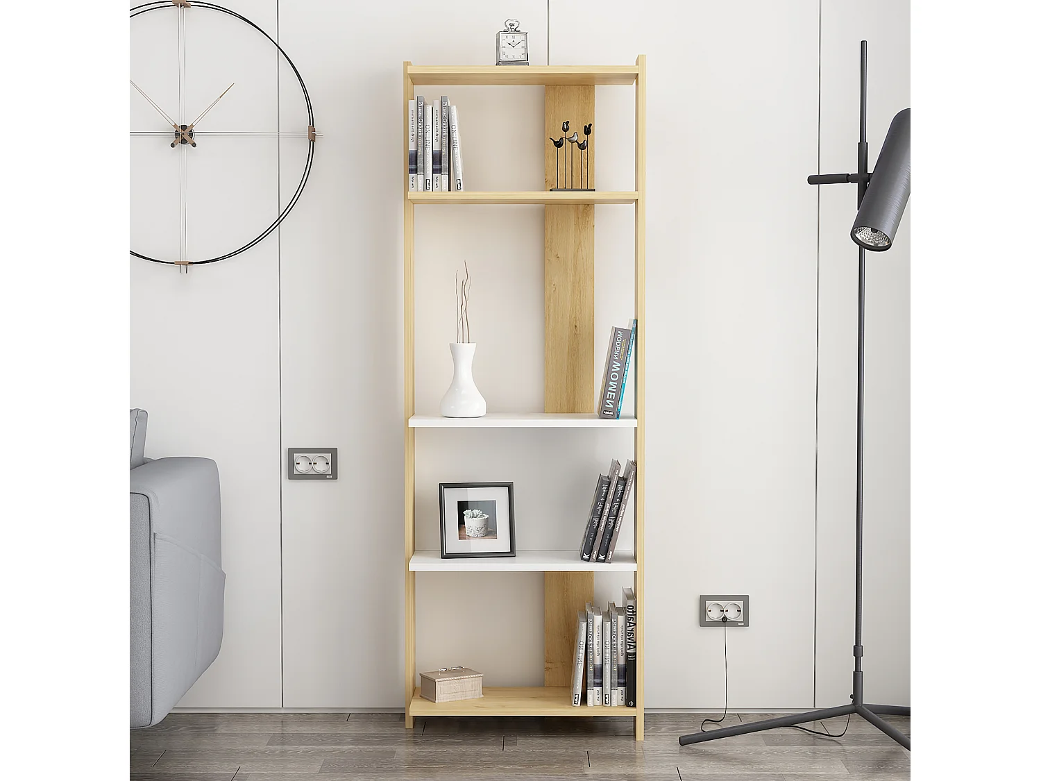 Bibliothèque ABIS - chêne/blanc, 58,6x165x26,8