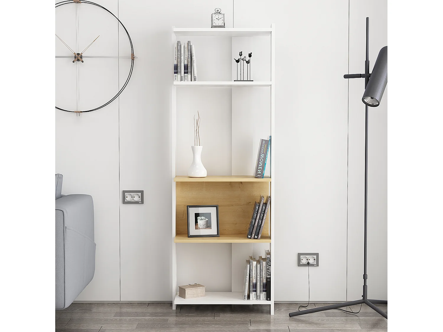 Bibliothèque ABIS - blanc/chêne, 58,6x165x26,8