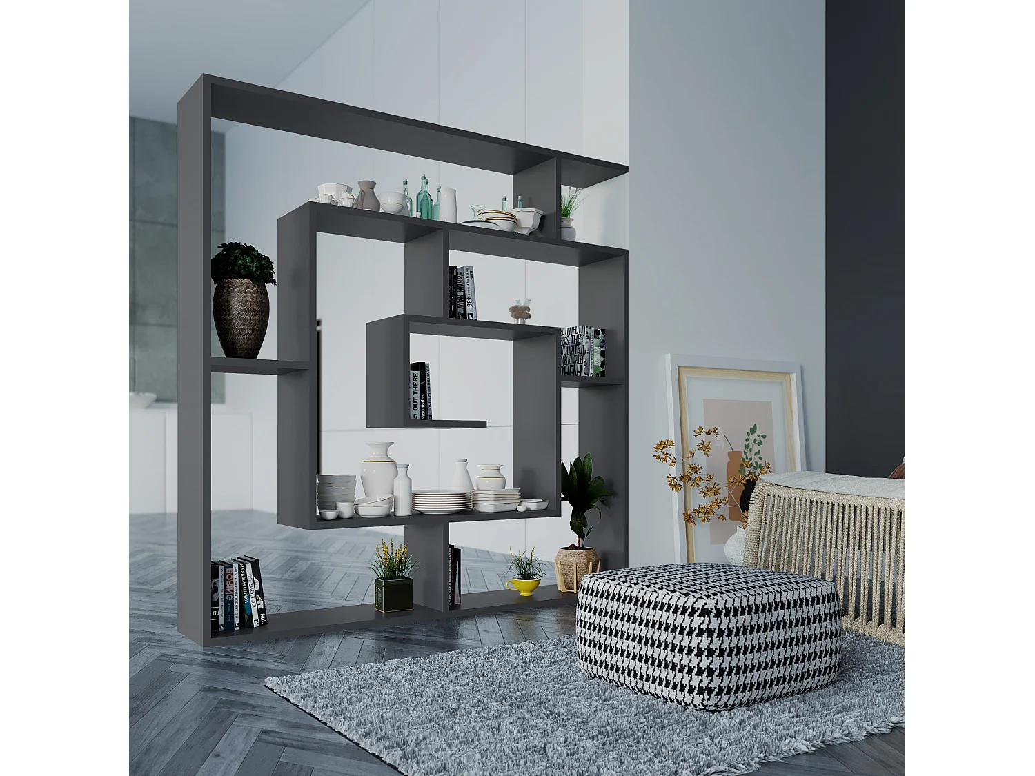 Etagère LABIRENT - anthracite, 125x129x22