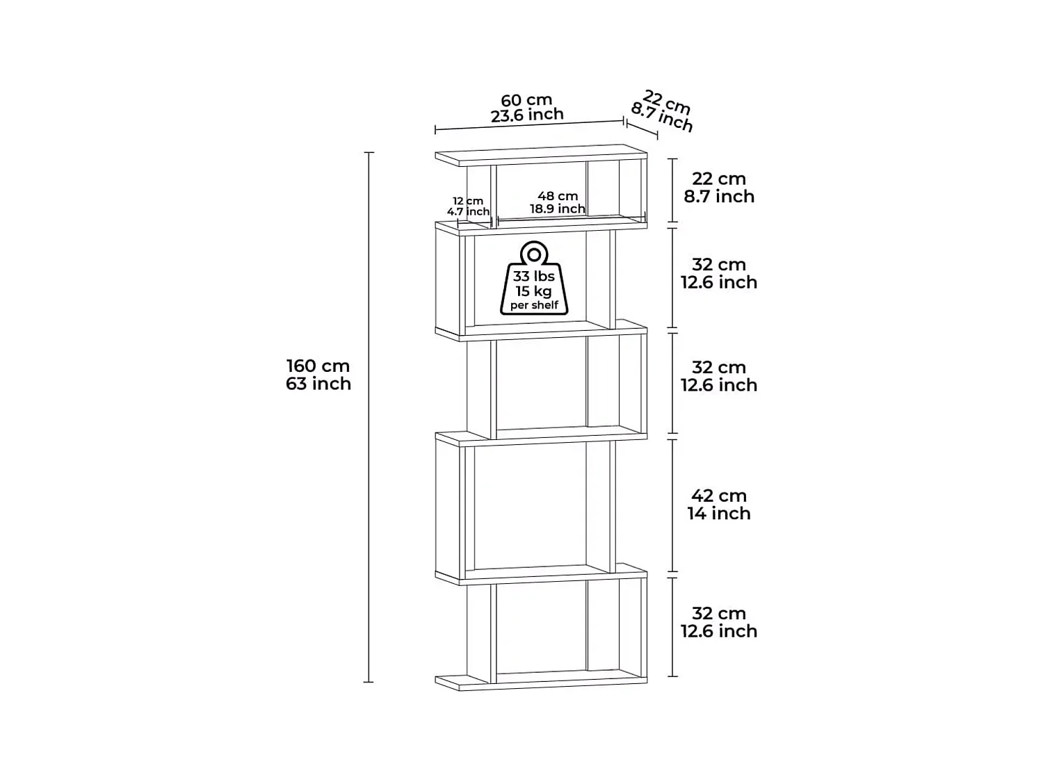 Standregal EROS- Dunkle Eiche / Anthrazit, 60x160x22