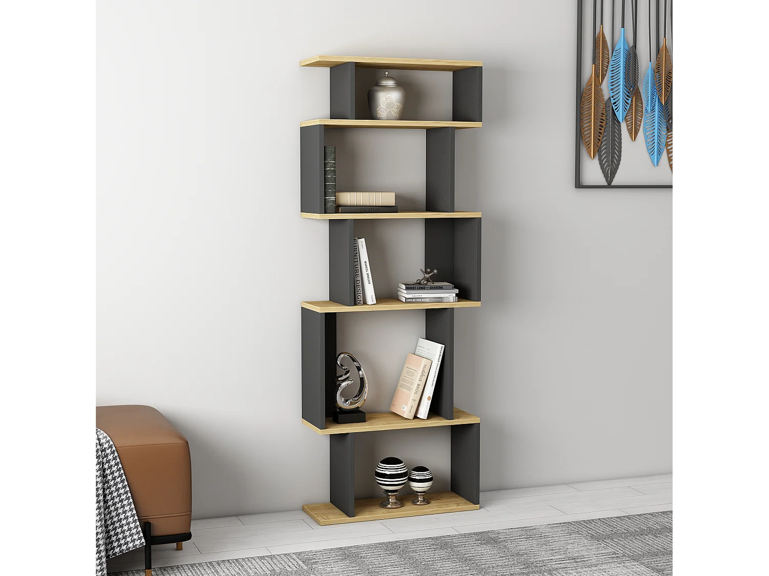 Étagère sur pied EROS - chêne foncé / anthracite, 60x160x22