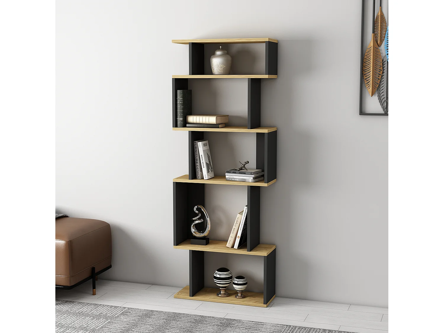 Étagère sur pied EROS - chêne foncé / anthracite, 60x160x22