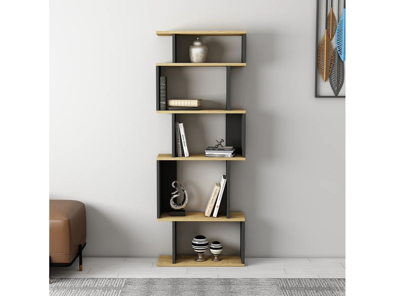 Étagère sur pied EROS - chêne foncé / anthracite, 60x160x22