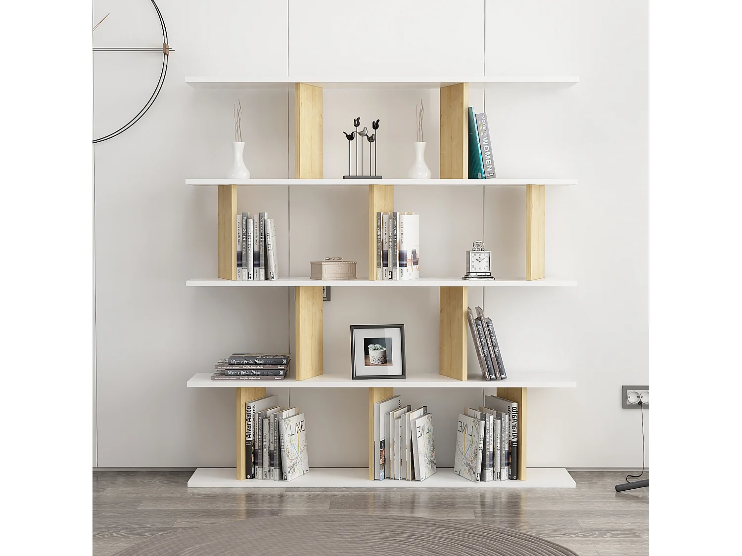 Etagère sur pied JORIN - chêne blanc, 130x137x25