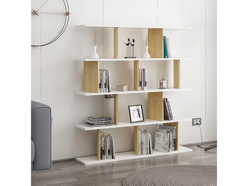 Etagère sur pied JORIN - chêne blanc, 130x137x25