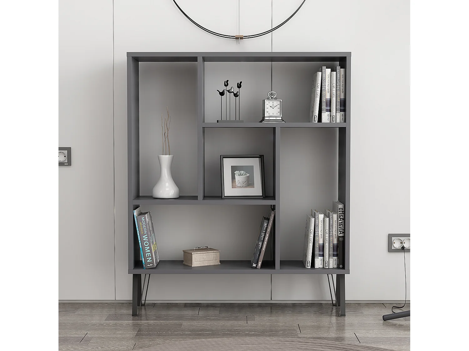 Standregal ARVEN- Anthrazit / Weiß, 90x107,8x25