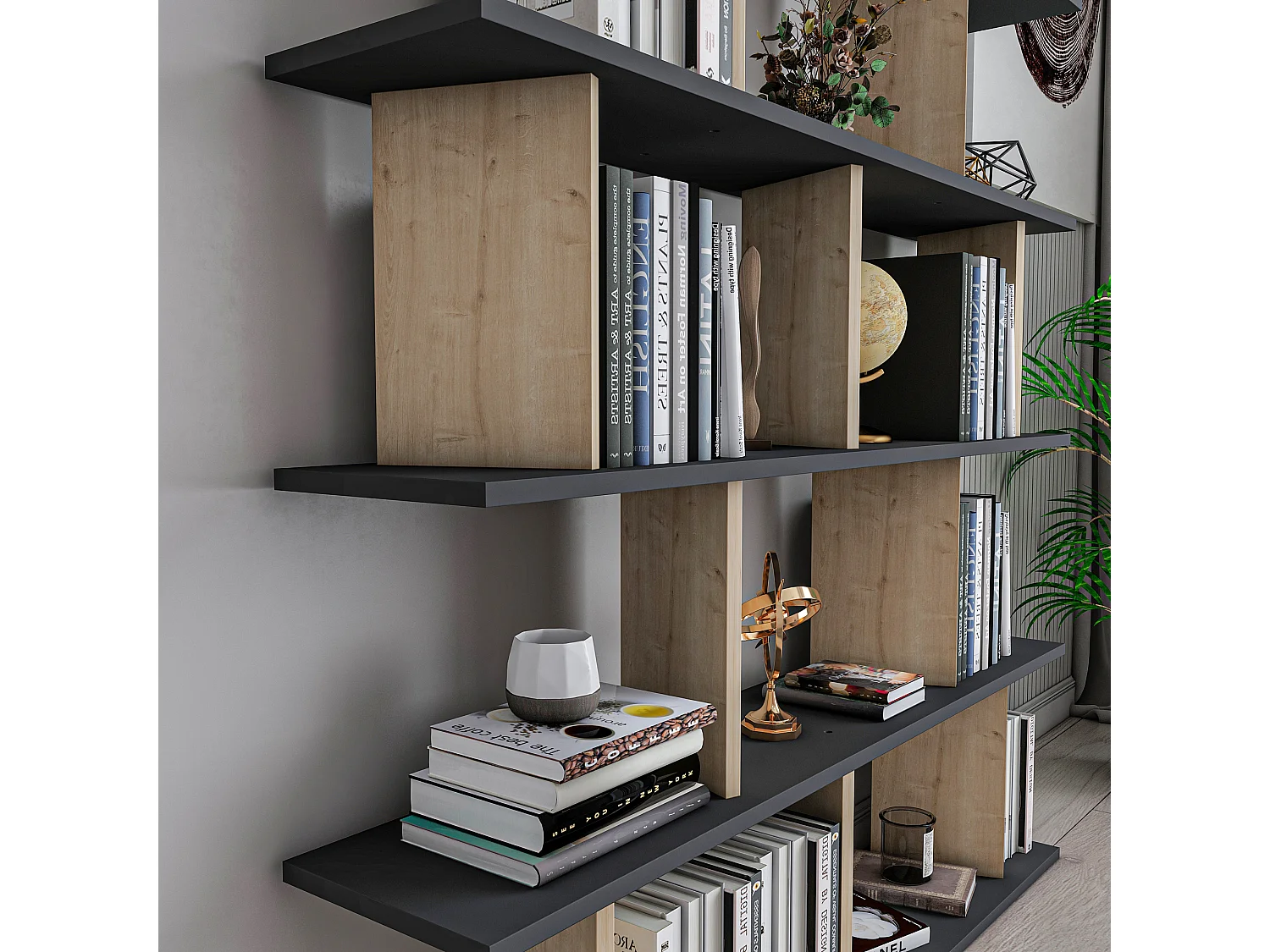 Bookcase JORIN-  Anthrazit -  Eiche , 130x137x25