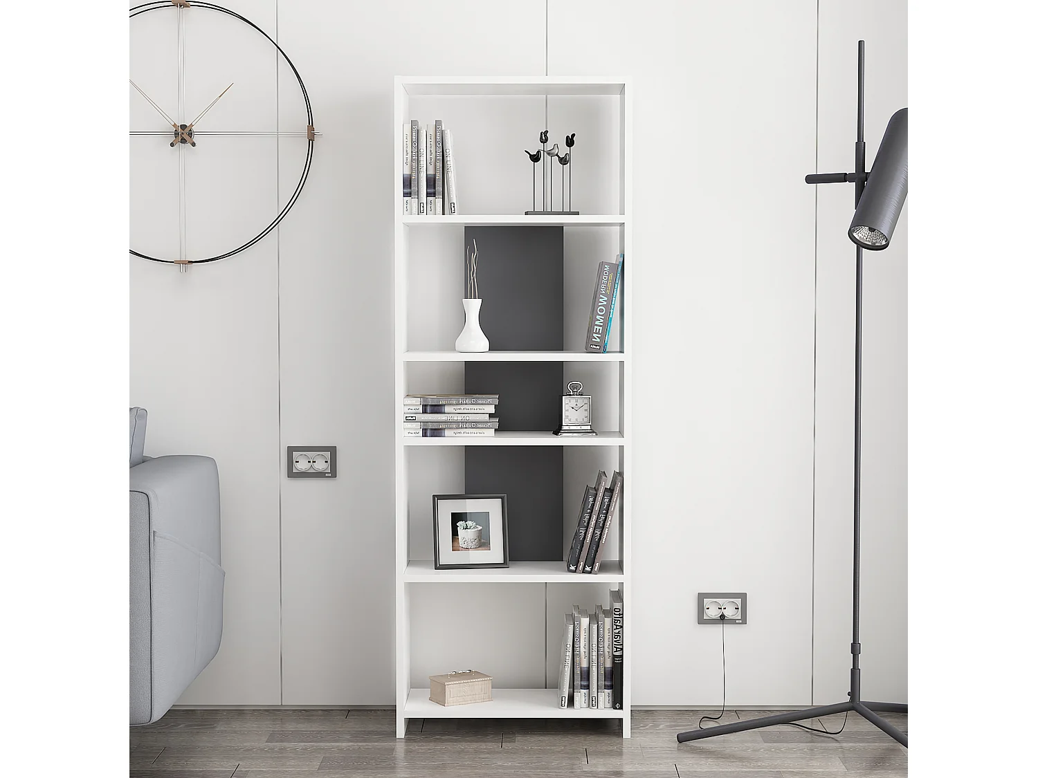 Standregal DIOSP- Weiß / Anthrazit, 56,9x160x25