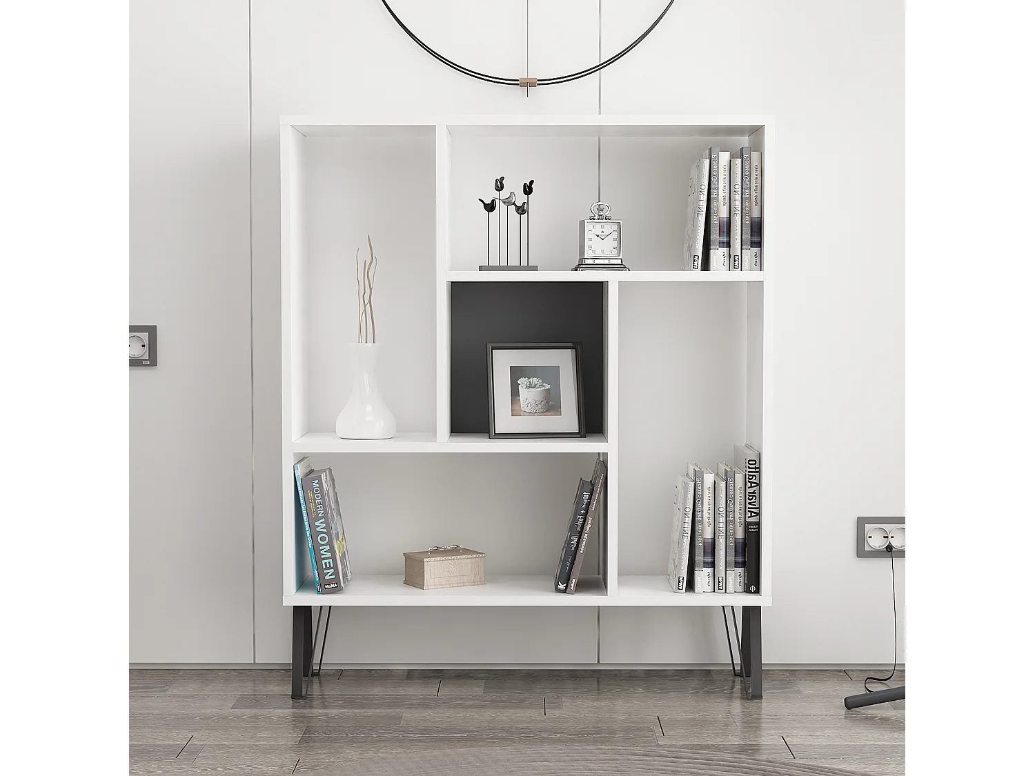 Etagère sur pied ARVEN - blanc / anthracite, 90x107,8x25