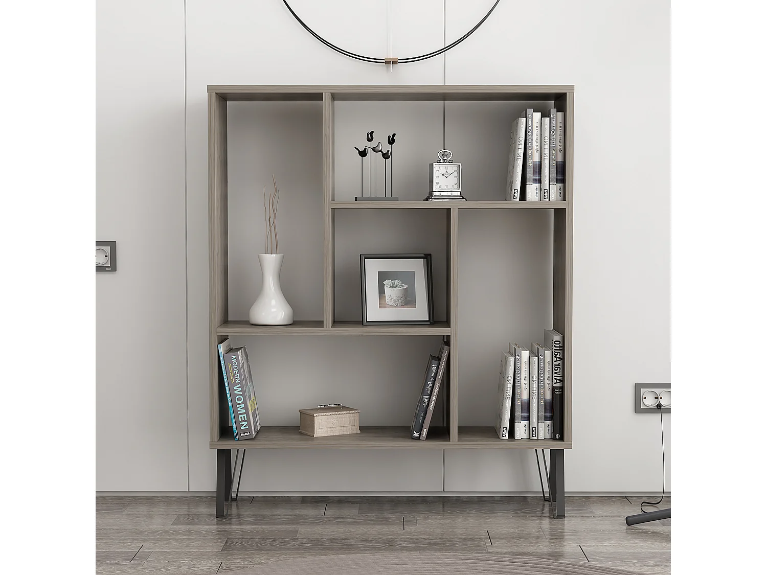 Etagère sur pied ARVEN - coloris naturel clair, 90x107,8x25