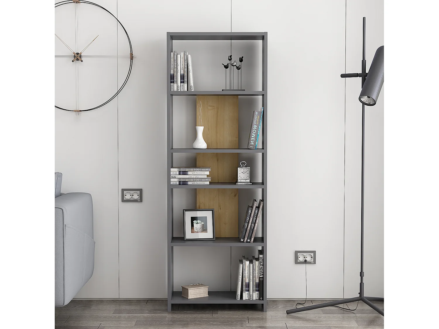 Standregal DIOSP- Anthrazit / Eiche, 56,9x160x25