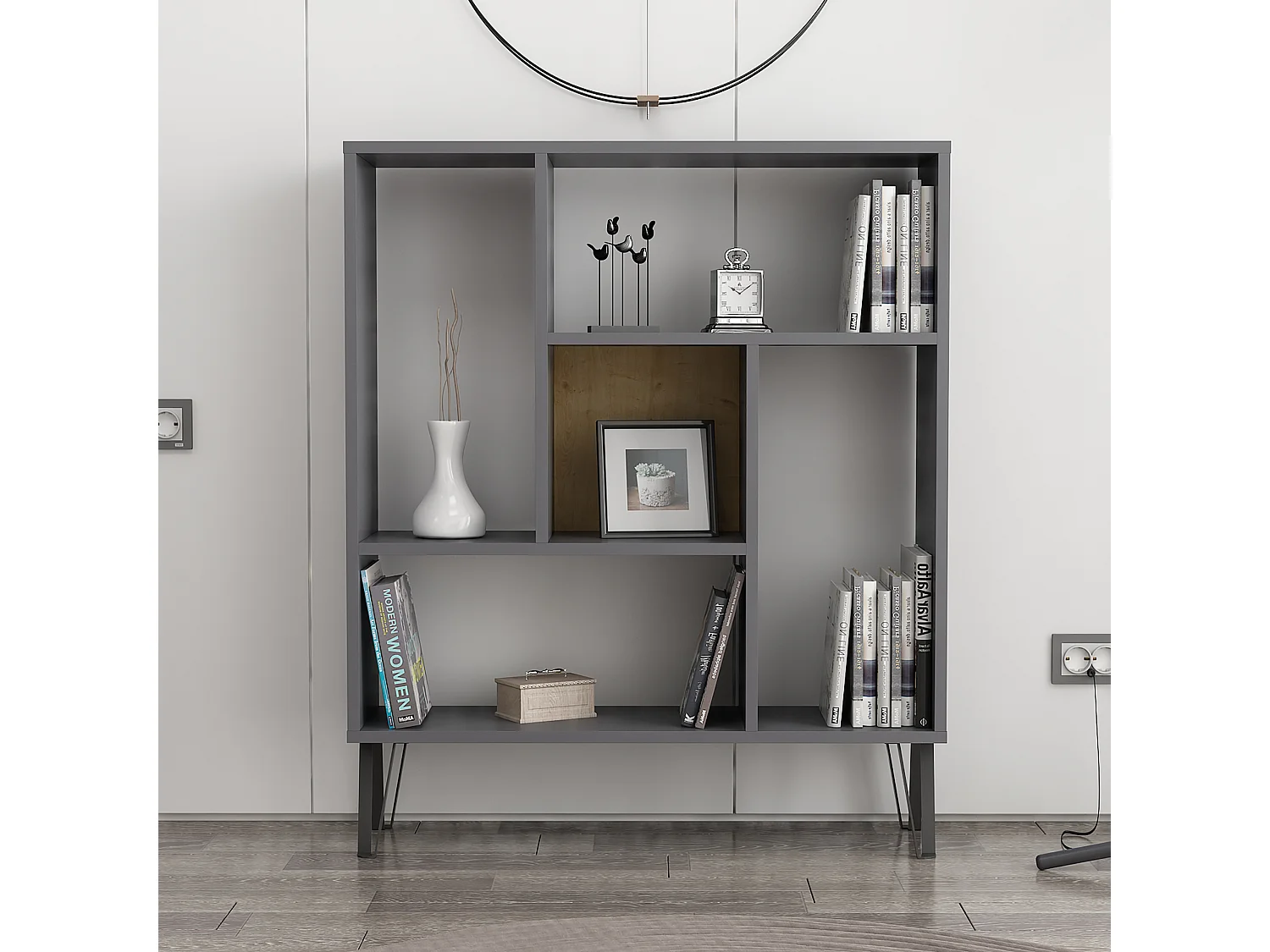 Standregal ARVEN- Anthrazit/Eiche, 90x107,8x25