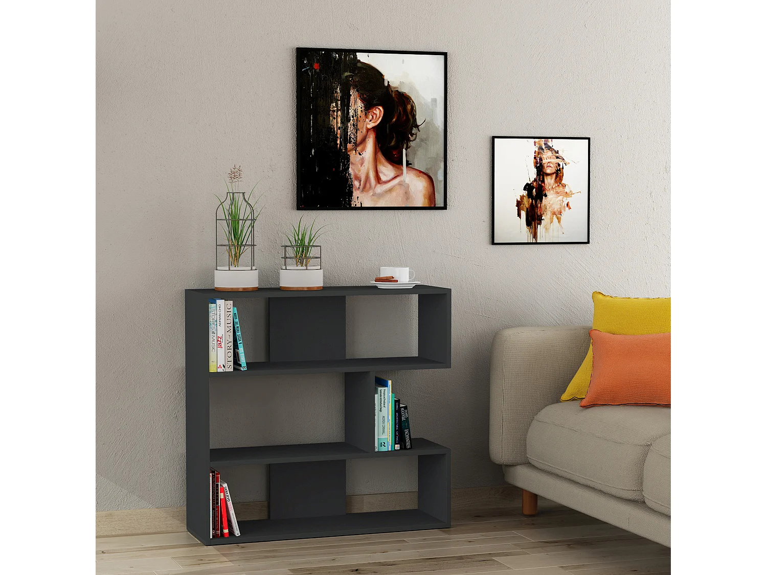 Bibliothèque MOLLY - anthracite, 93,6 x 29,6 x 89 cm