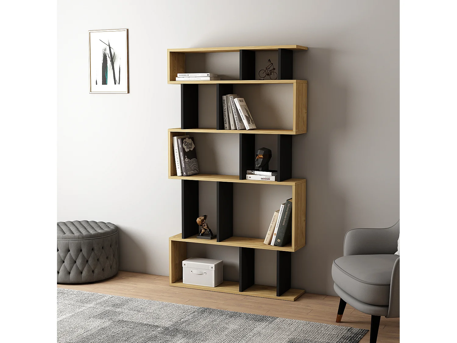 Staande plank EROS WEIT - eiken / antraciet, 90x160x22