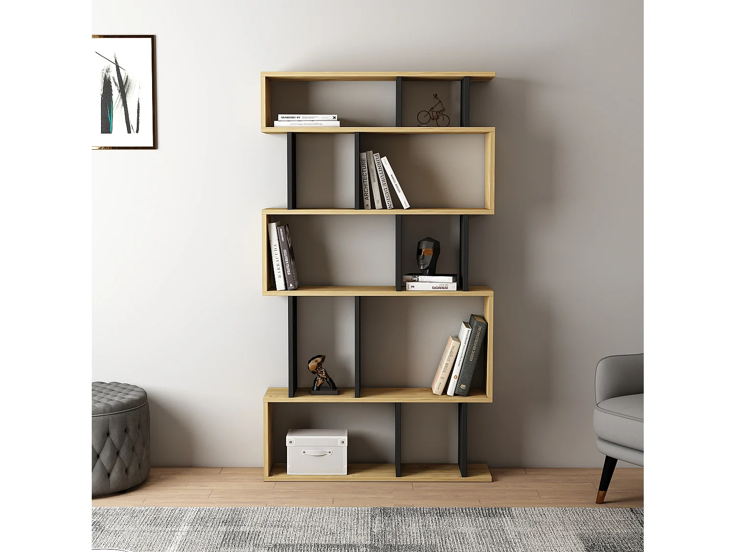 Staande plank EROS WEIT - eiken / antraciet, 90x160x22