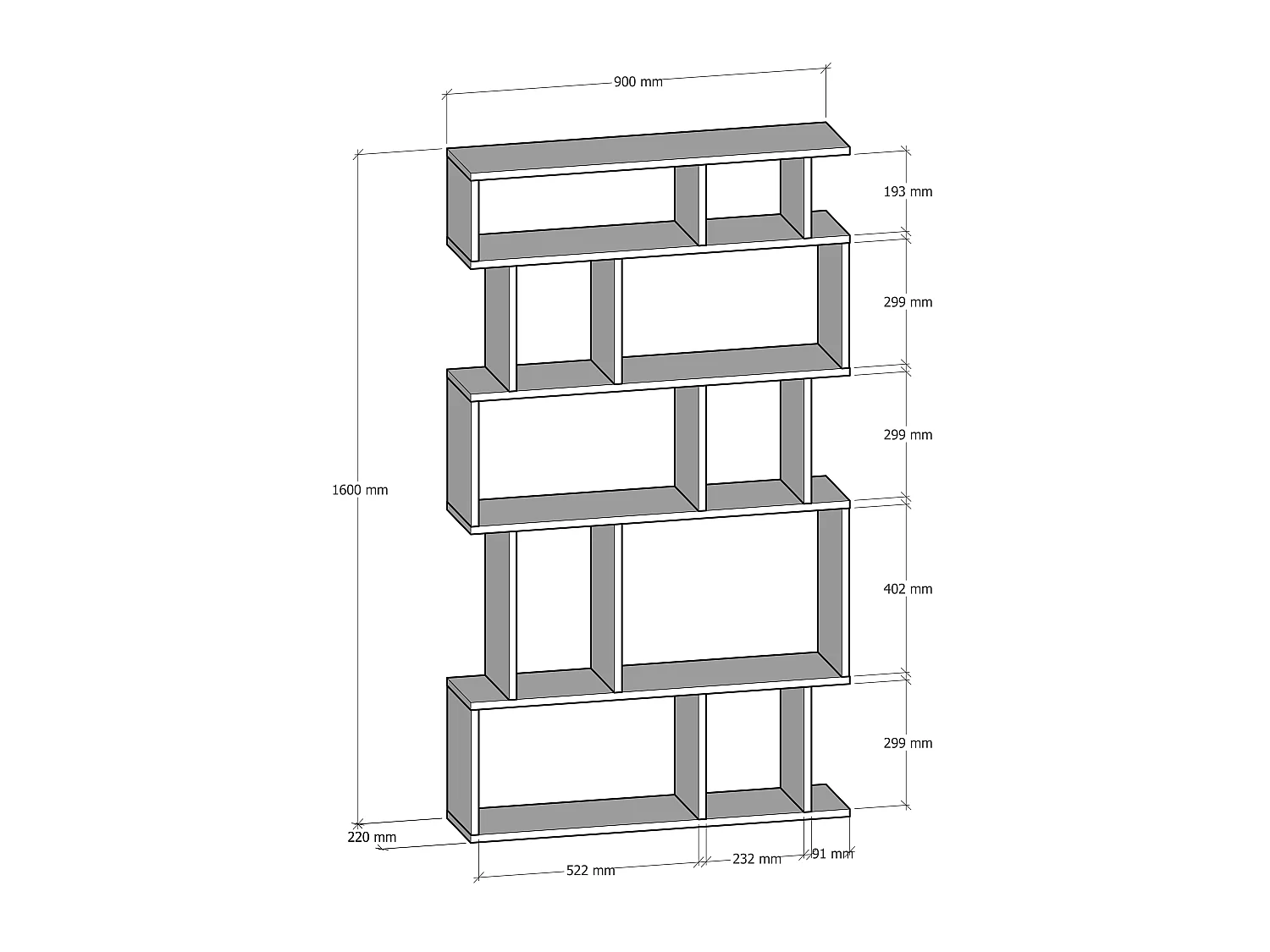 Staande plank EROS WEIT - eiken / antraciet, 90x160x22
