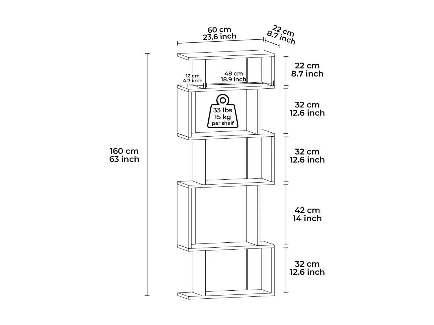 Staande plank EROS eiken, 60x160x22