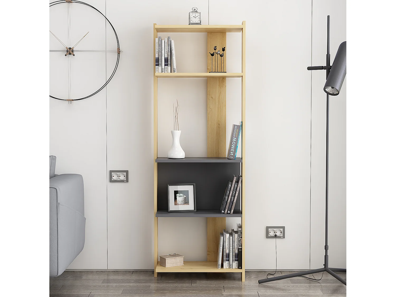 Boekenkast ABIS- eiken/antraciet, 58,6x165x26,8
