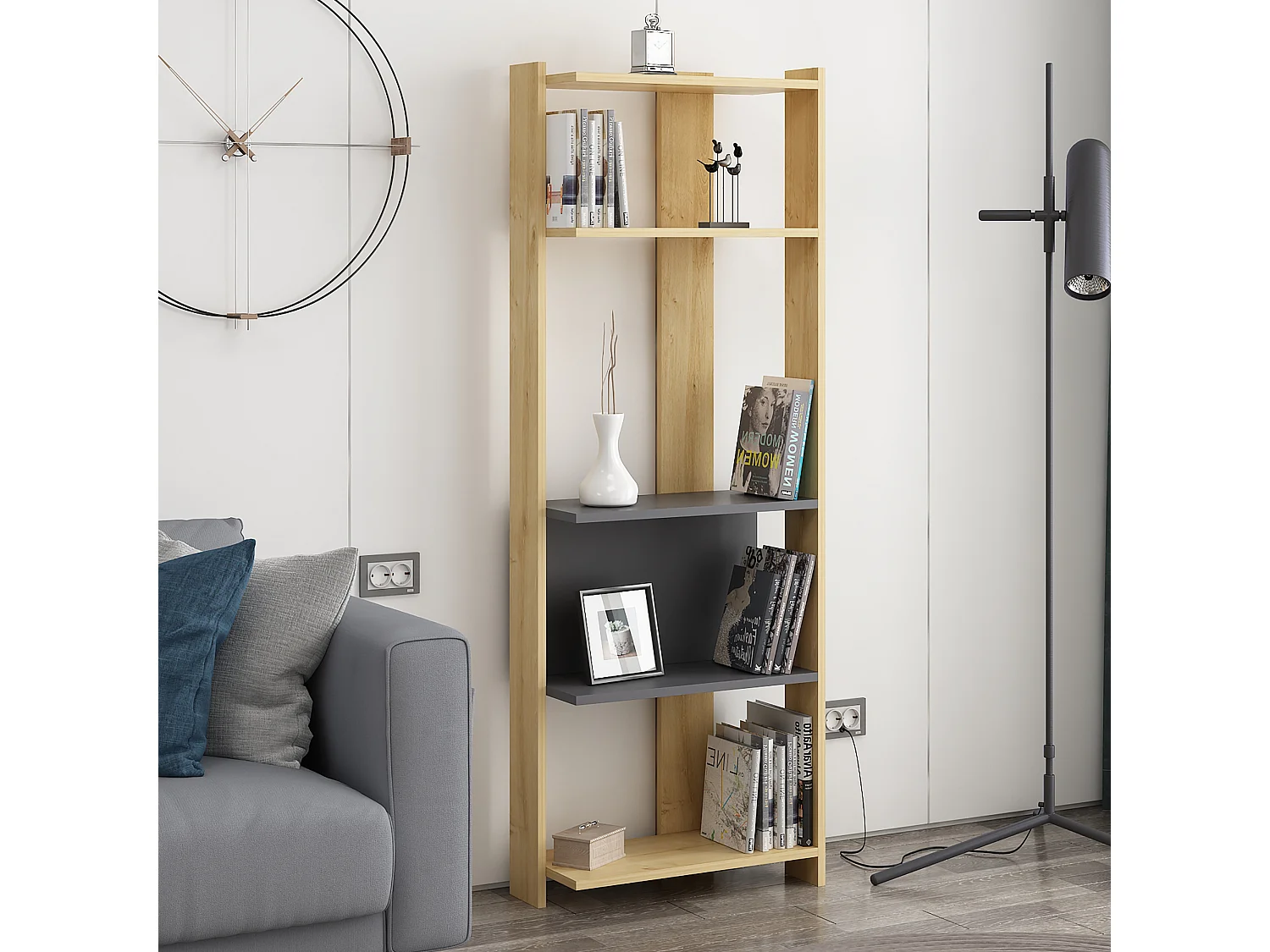 Boekenkast ABIS- eiken/antraciet, 58,6x165x26,8