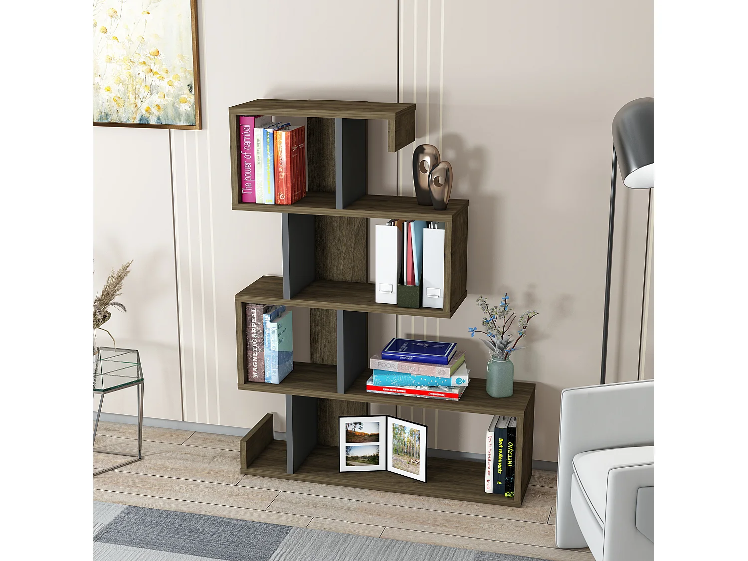 Boekenkast ARES- walnoot/antraciet, 80x103,8x23,8