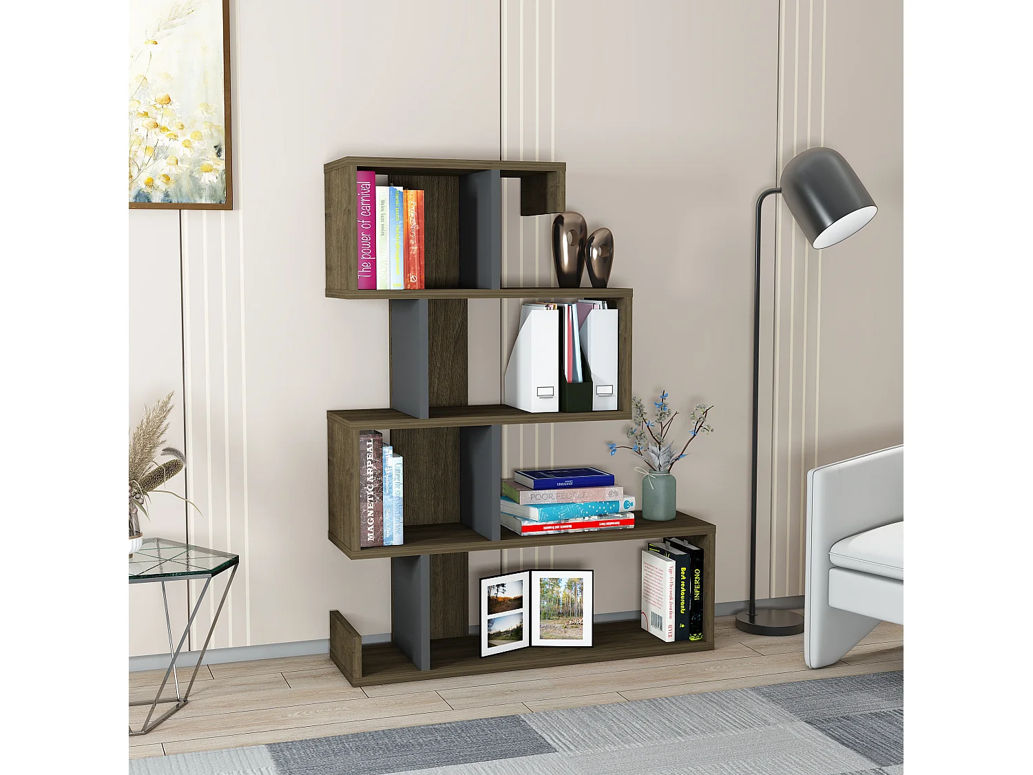 Bookcase ARES- Walnuss/Anthrazit, 80x103,8x23,8