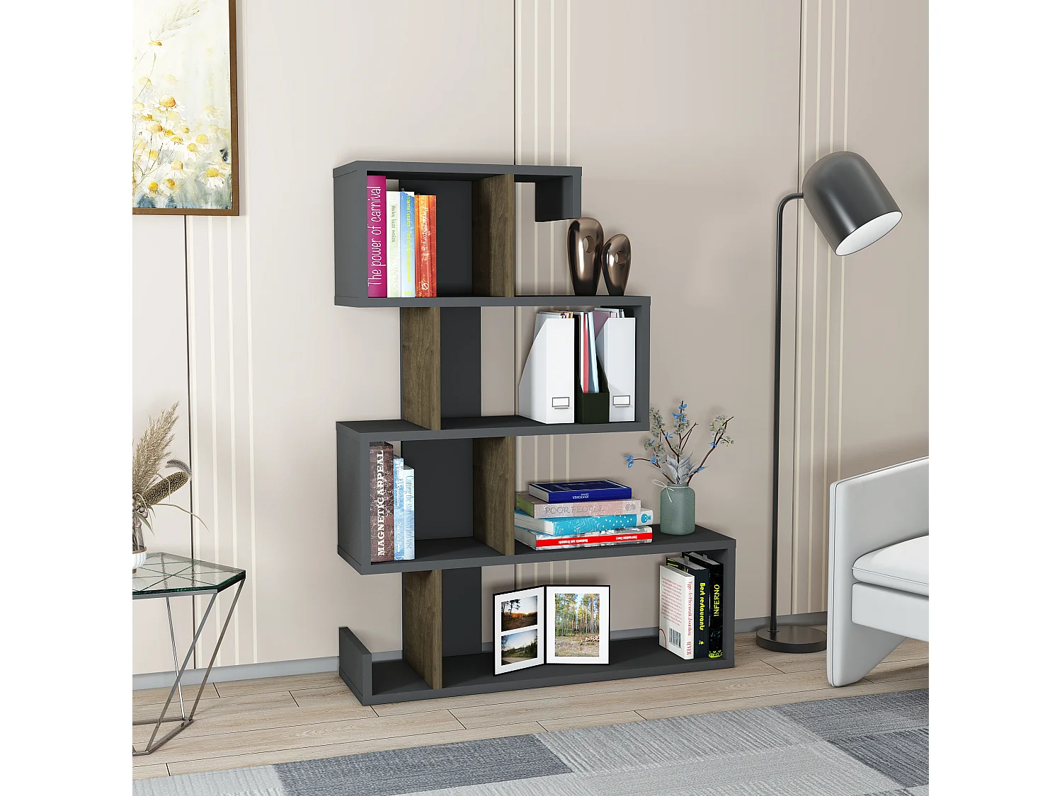 Bookcase ARES- Anthrazit/Walnuss, 80x103,8x23,8
