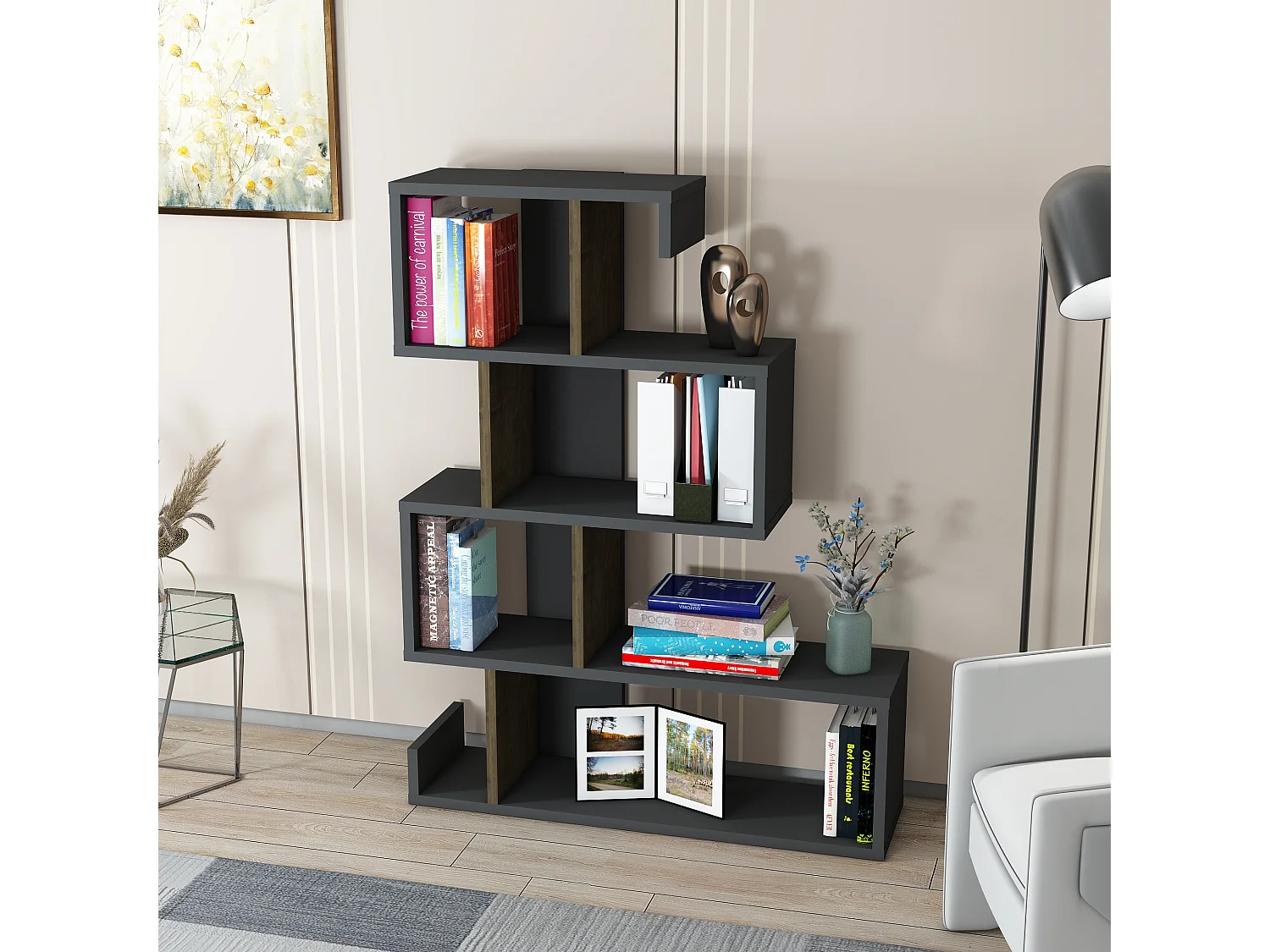 Bookcase ARES- Anthrazit/Walnuss, 80x103,8x23,8