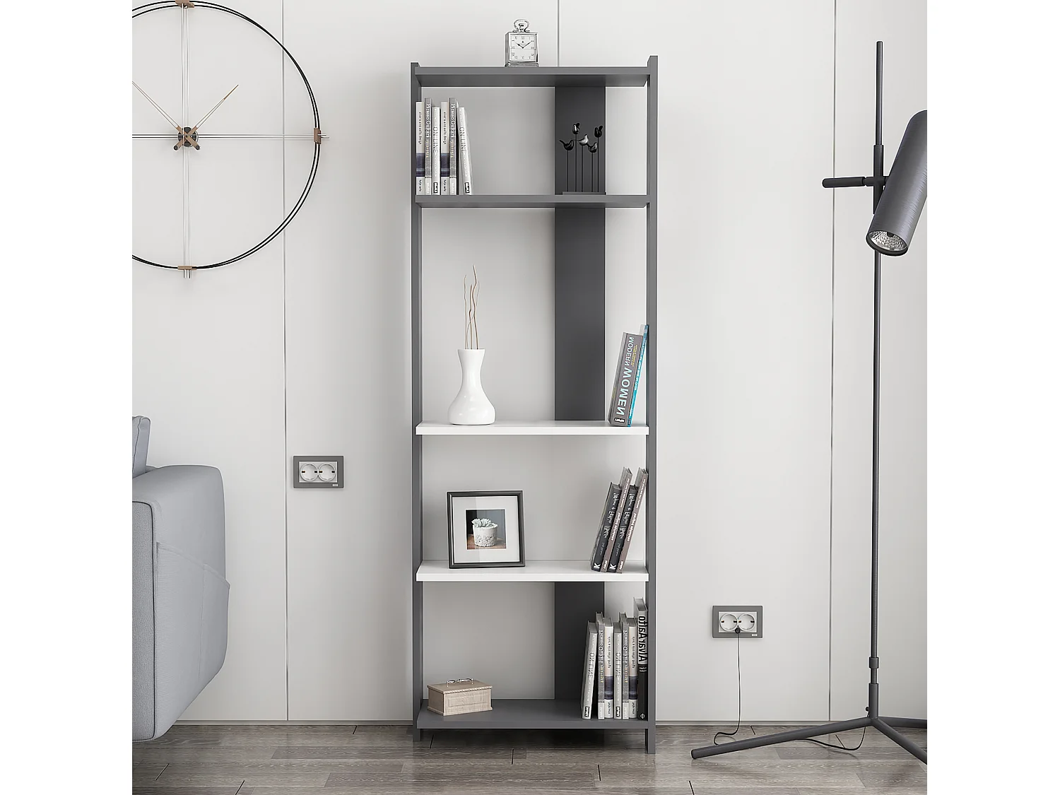 Boekenkast ABIS- antraciet/wit, 58,6x165x26,8