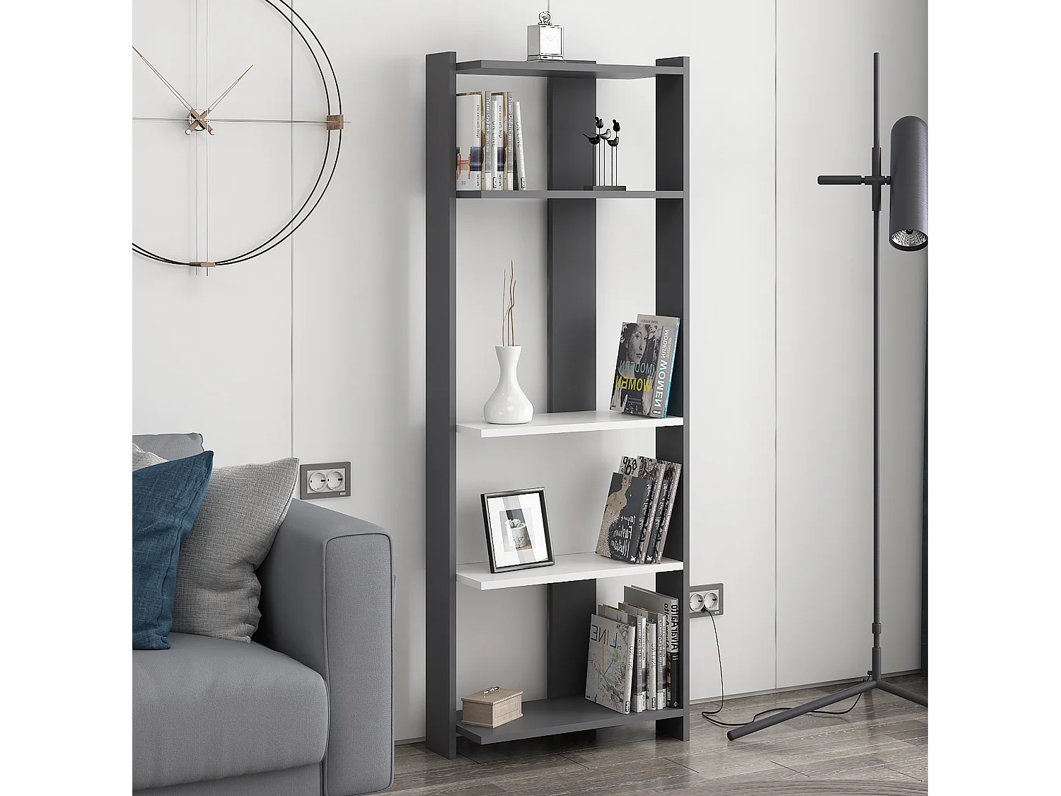 Bücherregal ABIS- Anthrazit/Weiß, 58.6x165x26,8