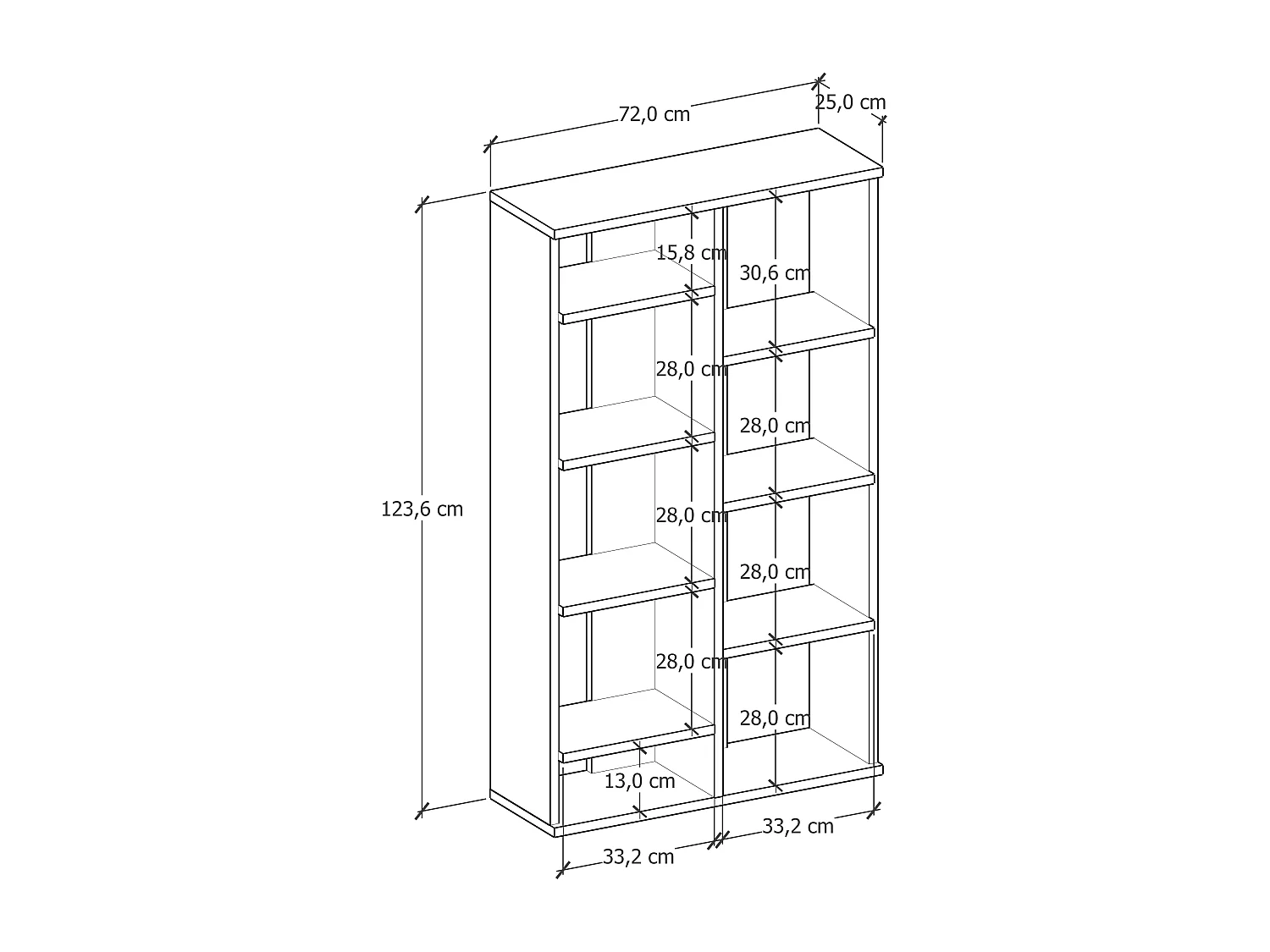 Boekenkast KEOTA- Eiken - Eiken, 72x123,6x25