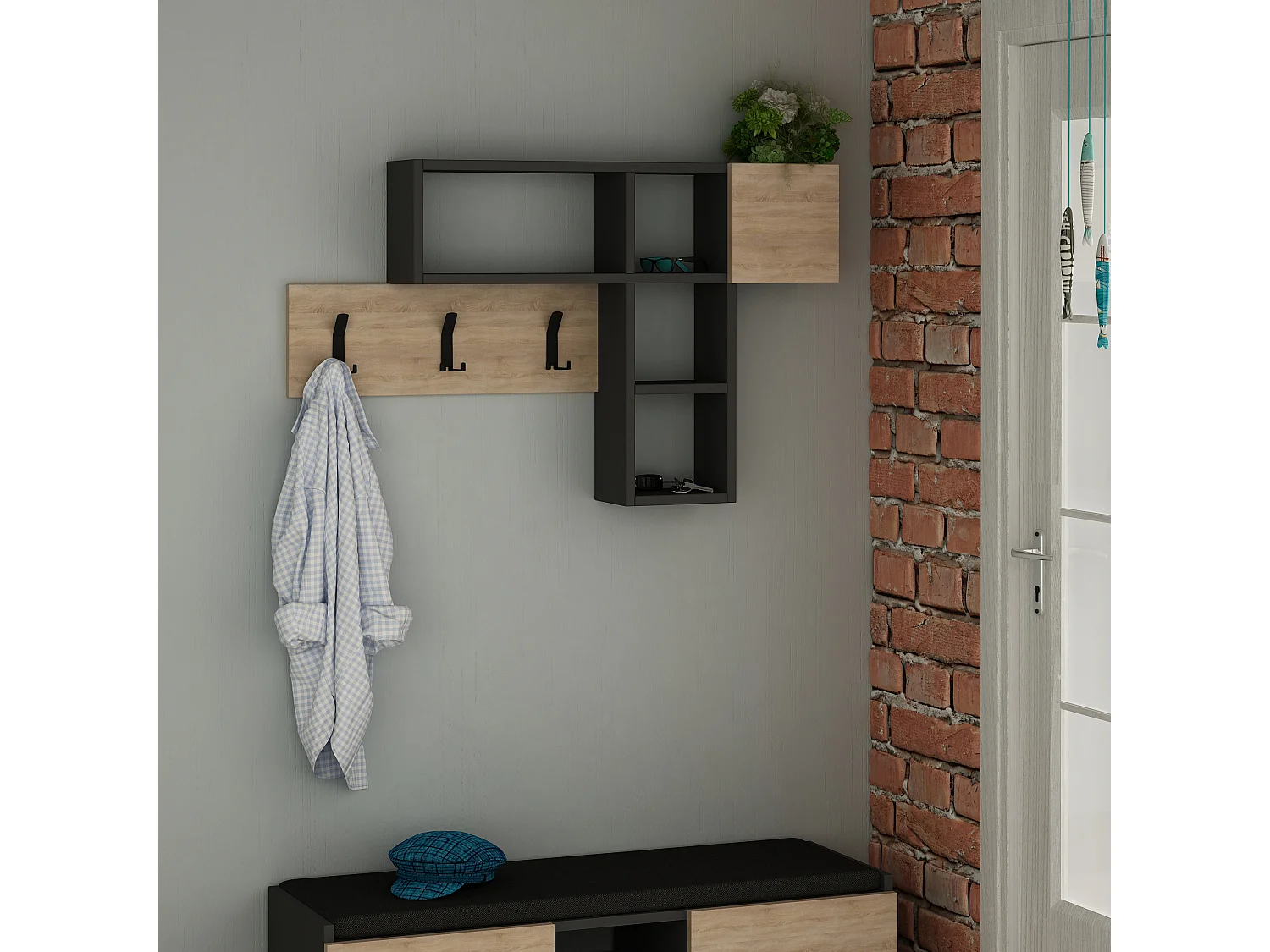 Wandgarderobe GAME -Weiß, 99X61X15